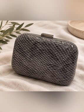 Le Lis Gray Snake-Embossed Clutch